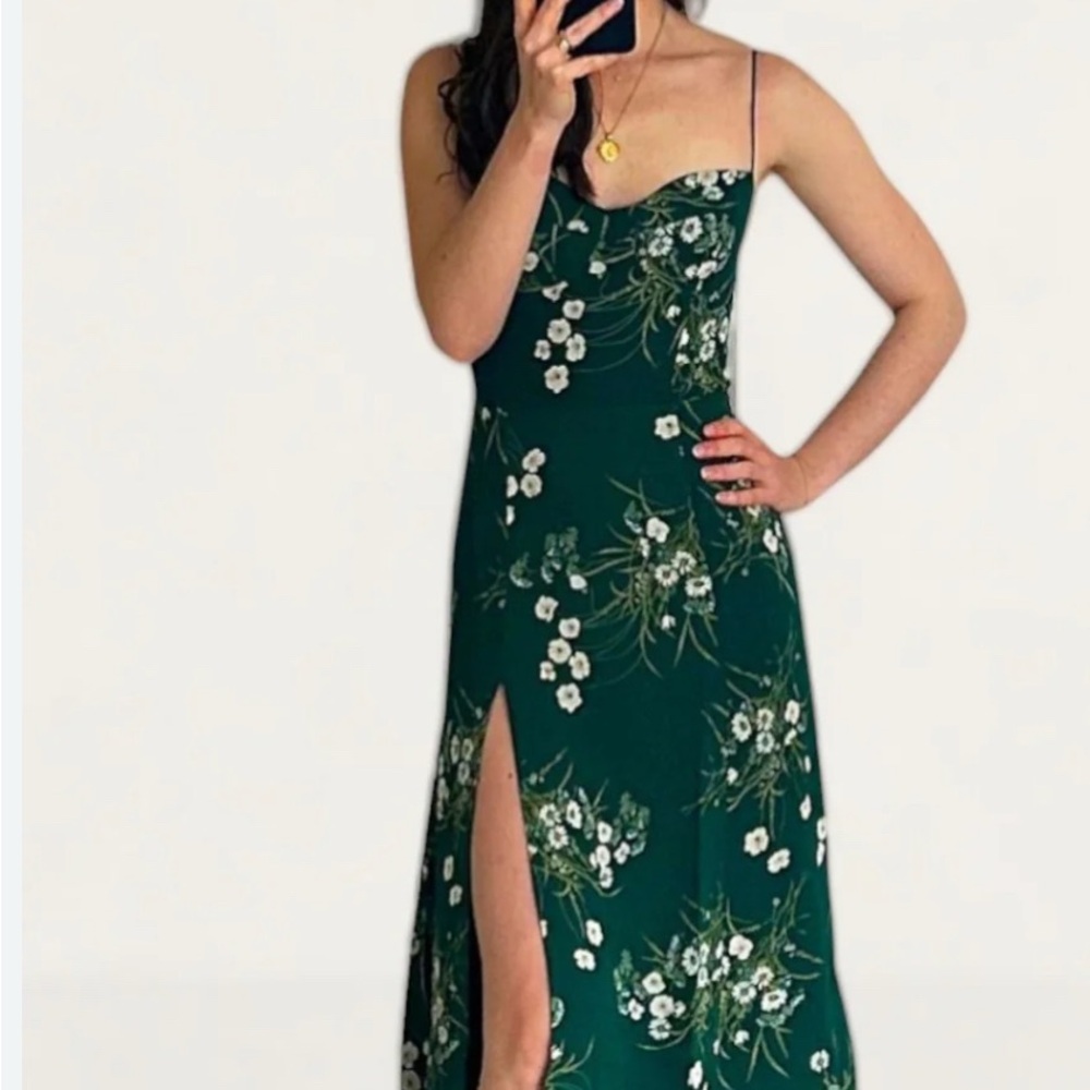 Reformation Dark Green Floral Dress